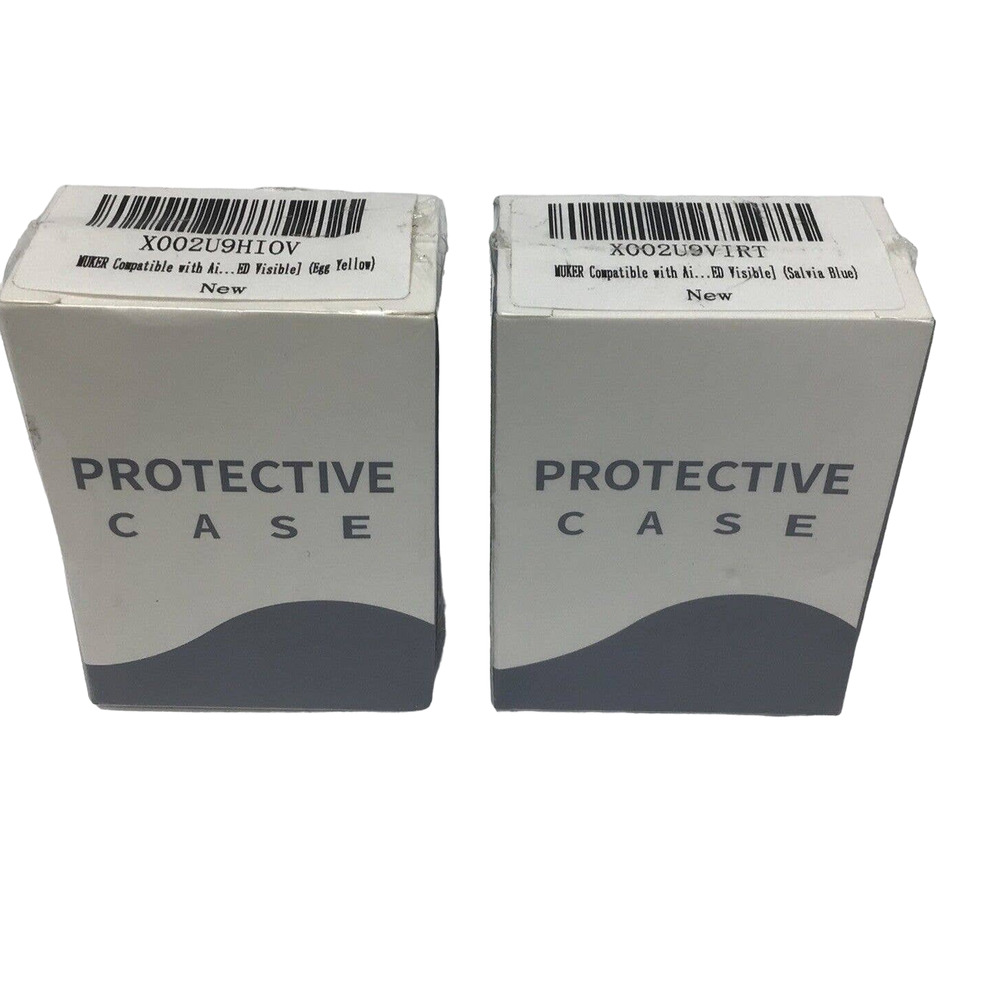 2 Muker Protect Case compatble with AirPods led visible Egg yellow & Salvia blue